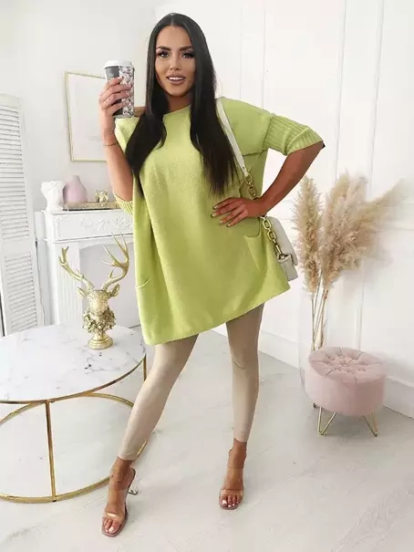 Damski długi sweter oversize limonkowy 7689LIM