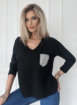 Damski sweter z cekinami czarny 10114C