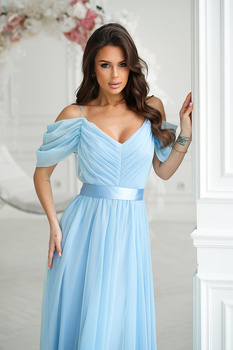 DŁUGA SUKIENKA HISZPANKA BŁĘKITNA