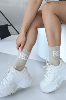 Skarpety BG Login | beż - biały