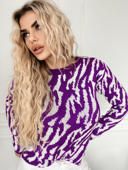 Damski sweter zebra biało fioletowy 62226BF