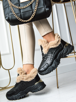 Damskie ocieplane buty sportowe czarne HF223