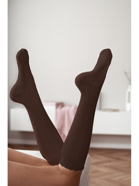 Podkolanówki ażurowe Jodełka 0330.001, Kolor Brązowy, Rozmiar 37-41