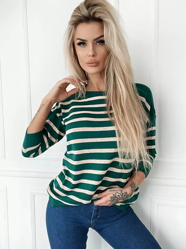 Damski zielony sweter w paski 102304Z