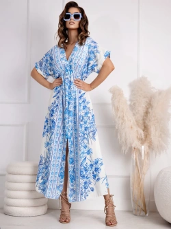 Wzorzysta sukienka maxi z marszczeniem Angelica