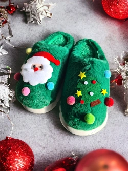 Damskie zielone kapcie świąteczne z choinką WS9037-7