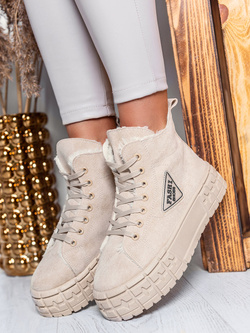 Damskie ocieplane jasnobeżowe trampki ZY226-8