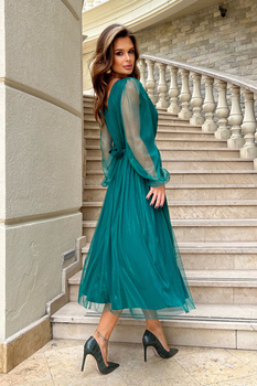 SUKIENKA MIDI Z BROKATOWĄ SIATKĄ BUTELKOWA ZIELEŃ