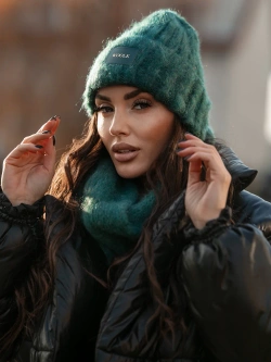 Damski zestaw czapka+komin szmaragdowy Holly set 003