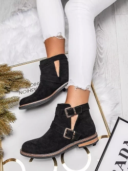 Damskie zamszowe botki czarne A2901