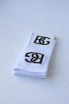 Skarpety BG Login | biały - czekolada