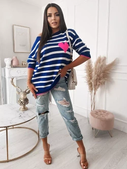 Damski szafirowy sweter w paski 102303SZ