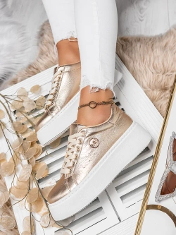 Damskie buty sportowe złote na platformie TL248-17