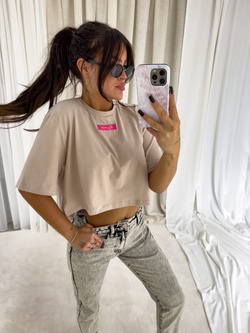 T-shirt pudełkowy MINIMAL - beżowy