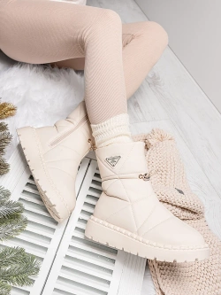 Damskie śniegowce jasnobeżowe ze ściągaczem HY860-8