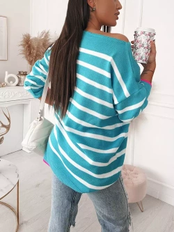 Damski turkusowy sweter w paski 102303T