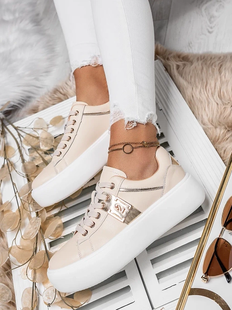 Damskie buty sportowe beżowe na platformie Y121-8
