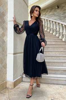 SUKIENKA MIDI Z BROKATOWĄ SIATKĄ CZARNA