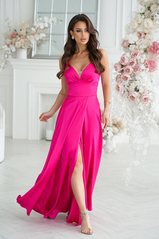 SUKIENKA SATYNOWA Z ROZCIĘCIEM NA NODZE FUKSJA