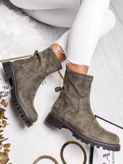 Damskie zamszowe botki khaki A5300-7