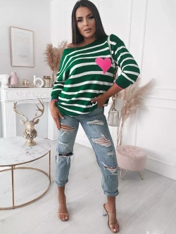 Damski zielony sweter w paski 102303Z
