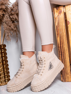 Damskie ocieplane jasnobeżowe trampki ZY226-8