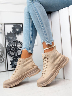 Damskie ocieplane jasnobeżowe trampki ZY227-8