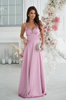 SUKIENKA SATYNOWA Z ROZCIĘCIEM NA NODZE BRUDNY RÓŻ