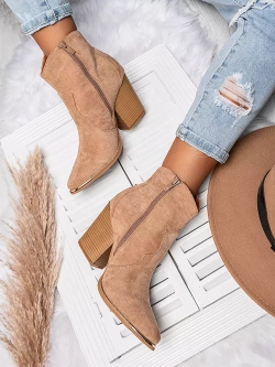 Damskie botki kowbojki ciemnobeżowe A5618-63