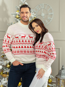 Męski sweter świąteczny ecru 5839E