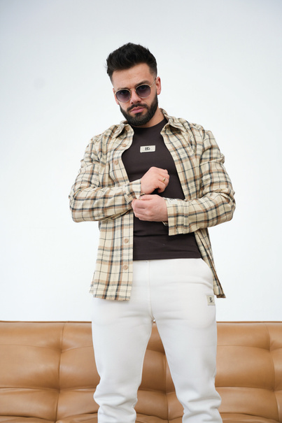 Koszula męska BG Pattern | piaskowy beż