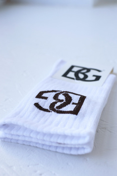 Skarpety BG Login | biały - czekolada