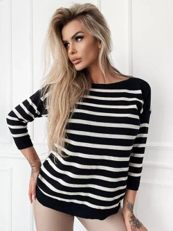 Damski granatowy sweter w paski 102304G