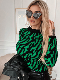 Damski sweter zebra czarno zielony 62226CZ