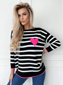 Damski sweter w paski czarny 102303C