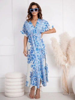 Wzorzysta sukienka maxi z marszczeniem Angelica