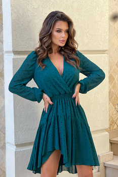 SUKIENKA SZYFONOWA W GROSZKI BUTELKOWA ZIELEŃ