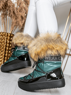Damskie śniegowce czarno-zielone HY821-7