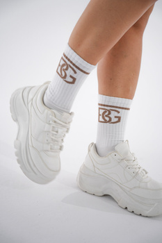 SKARPETY BG LONG SOCKS BRANDENBURG COUTURE | BIAŁY - BEŻ