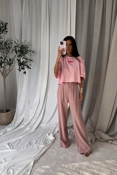 Spodnie SIMPLE wiskoza - brudny róż