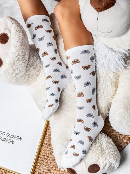 Damskie skarpetki białe długie MISIE SKD02