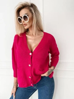 Damski krótki kardigan z guzikami amarantowy 52219A