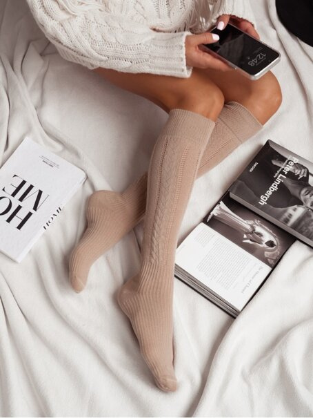 Podkolanówki ażurowe Warkocz 0330.002, Kolor Beżowy, Rozmiar 37-41