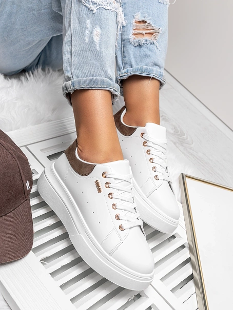 Damskie buty sportowe biało-brązowe TL601-9-1