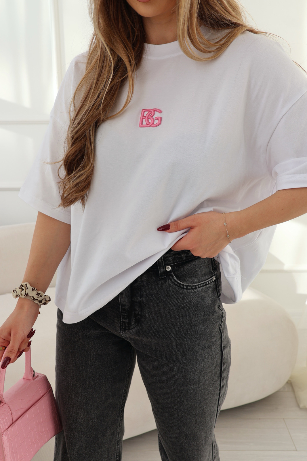 T-Shirt damski BG Ocean | biały-róż