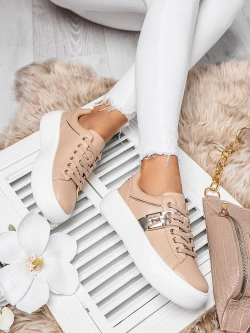 Damskie buty sportowe ciemnobeżowe na platformie Y121-63