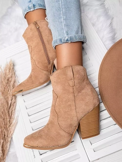 Damskie botki kowbojki ciemnobeżowe A5618-63