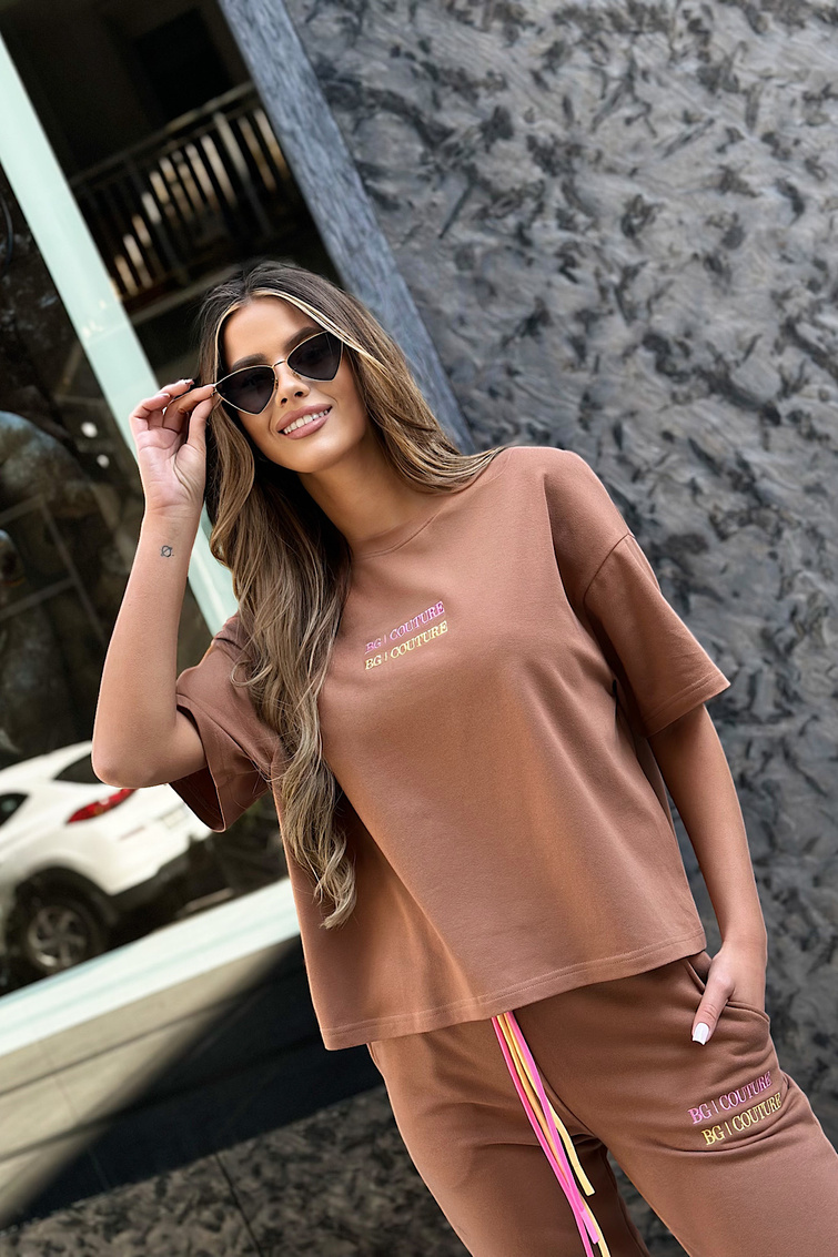 T-SHIRT DAMSKI BG DOUBLE | MOKKA