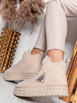 Damskie ocieplane jasnobeżowe trampki ZY226-8