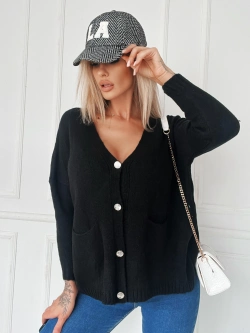 Damski krótki kardigan z guzikami czarny 52219C